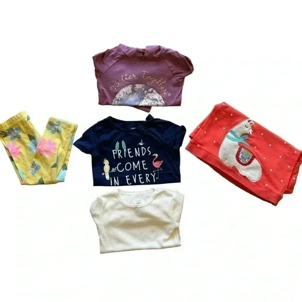Carter’s Cotton Girls Colorful Long Sleeves tops and Leggings Bundle SZ 5T #2041